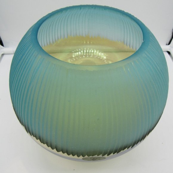 ART DECO STYLE GLASS VASE.  7 1/2" TALL 25" AROUND. MARKED JL. - Picture 3 of 4